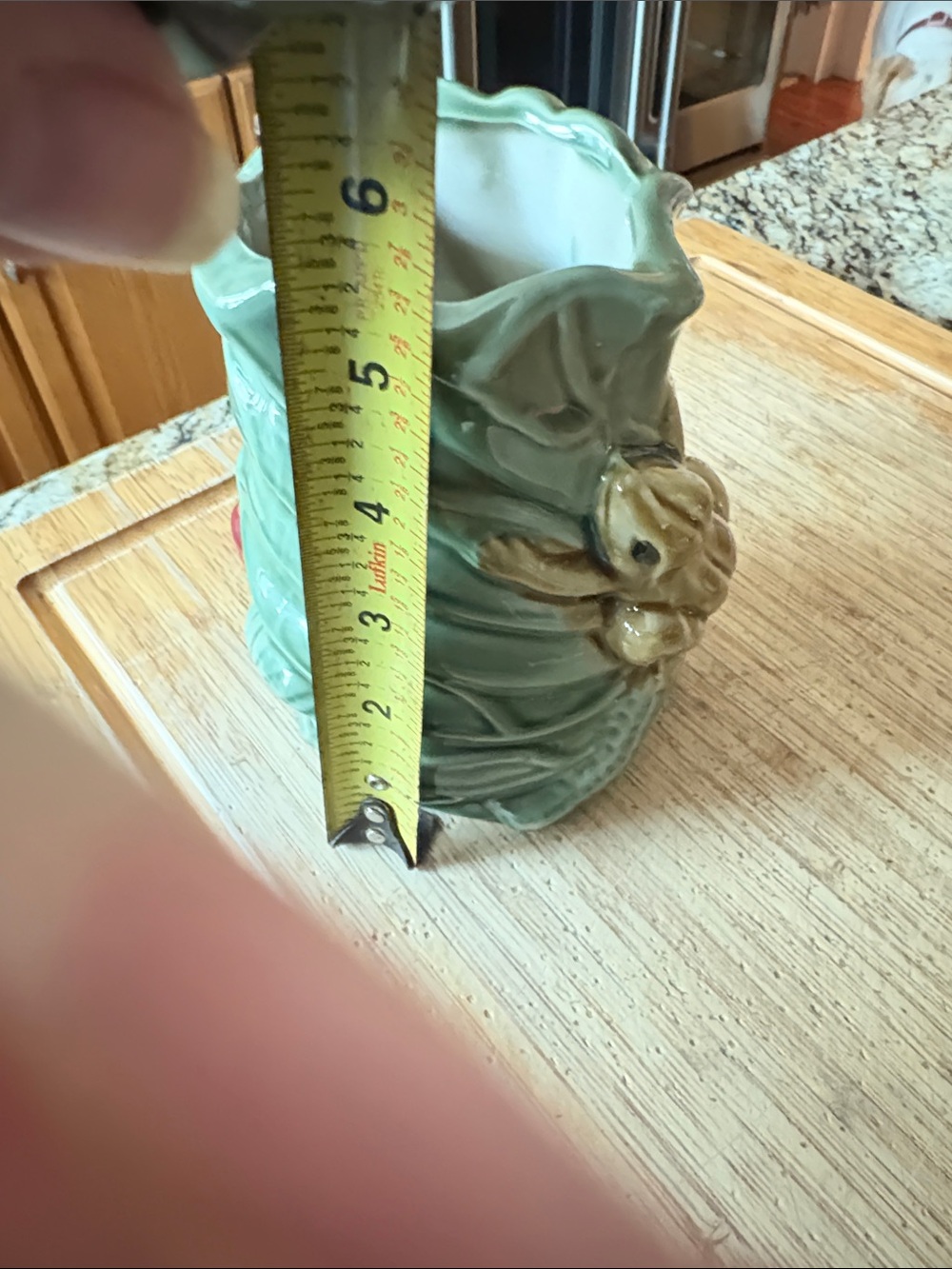 Green and Mustard Ceramic Floral Vase - Decorative Home Accent - Picture 4 of 5